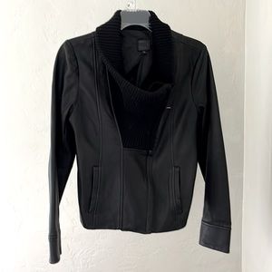 Leather jacket with sweater collar